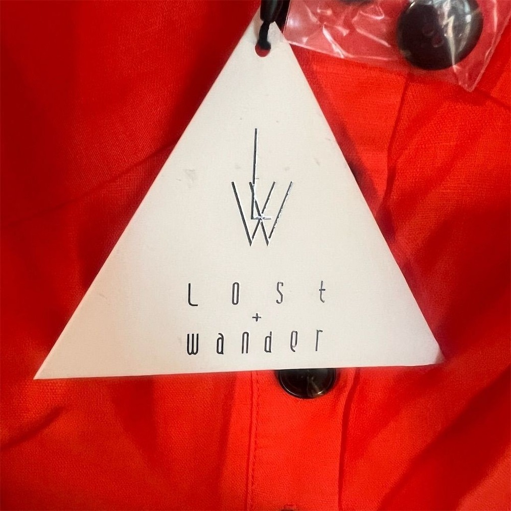 Lost + Wander Coral Red Linen Blend Button Front Smocked Crop Top WTBL0782 Large - Picture 5 of 6